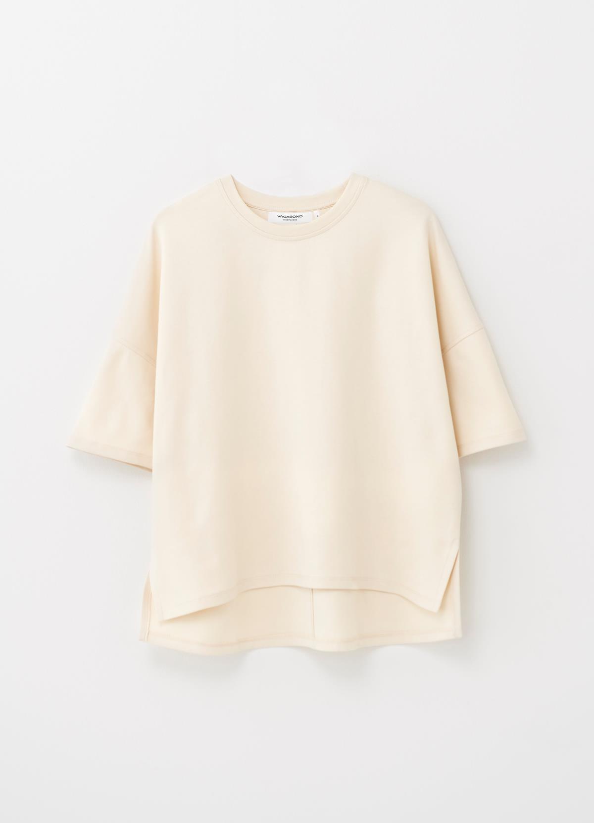 ★SATUR★ W Bon Voyage Slim Fit Crop T-Shirt Cream Mens 100% Cotton Boxy Fit Plain T-shirt Cropped Boxy Fit