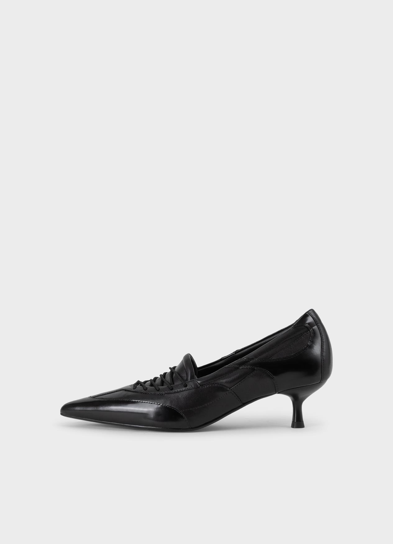 Black leather kitten heel pumps online