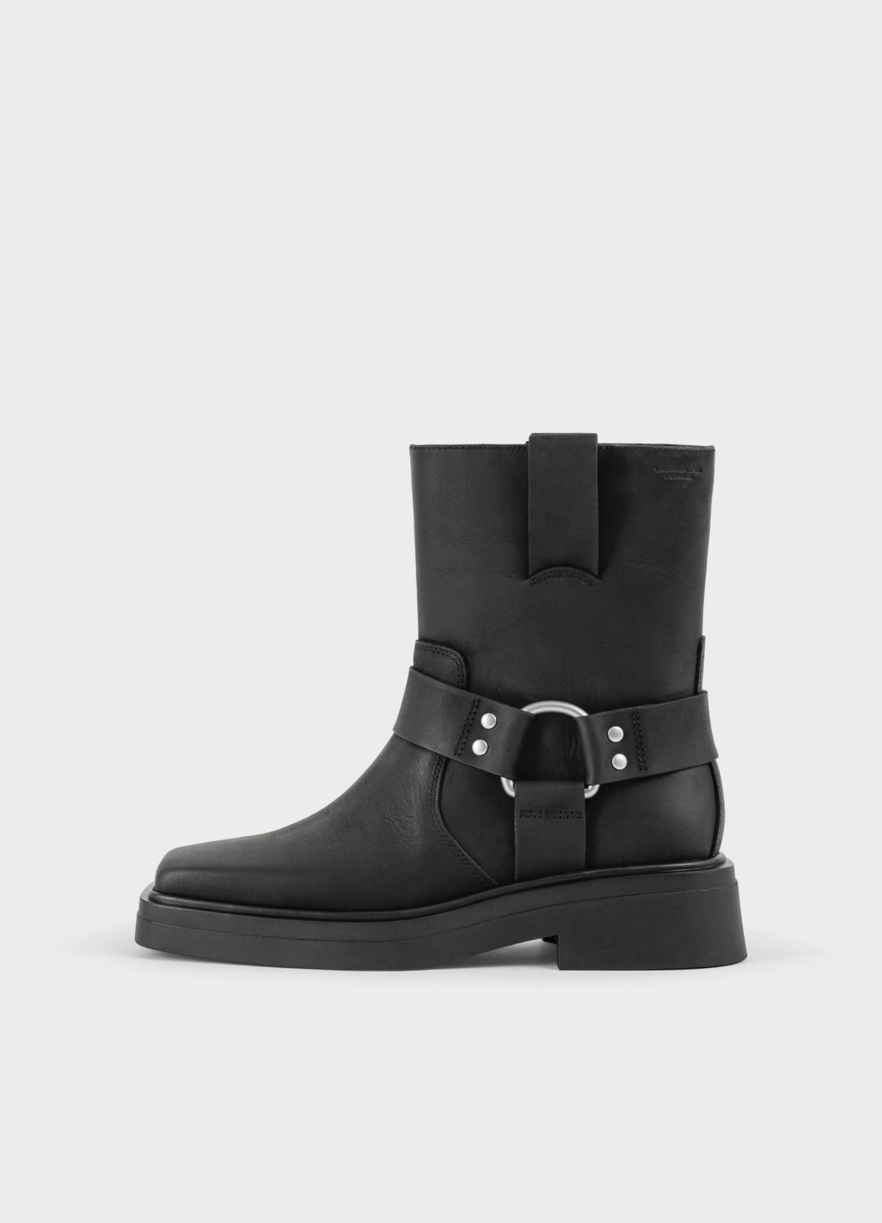 ロングブーツ SPORTMAX Black Leather Etra Ankle Boots Hot Leathers BTM1018 Men's Black Tall Harness Flag Skull