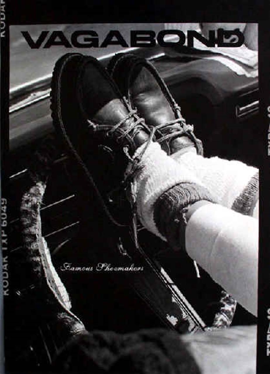 Vintage Vagabond ad showing boat shoes resting on a car dashboard.