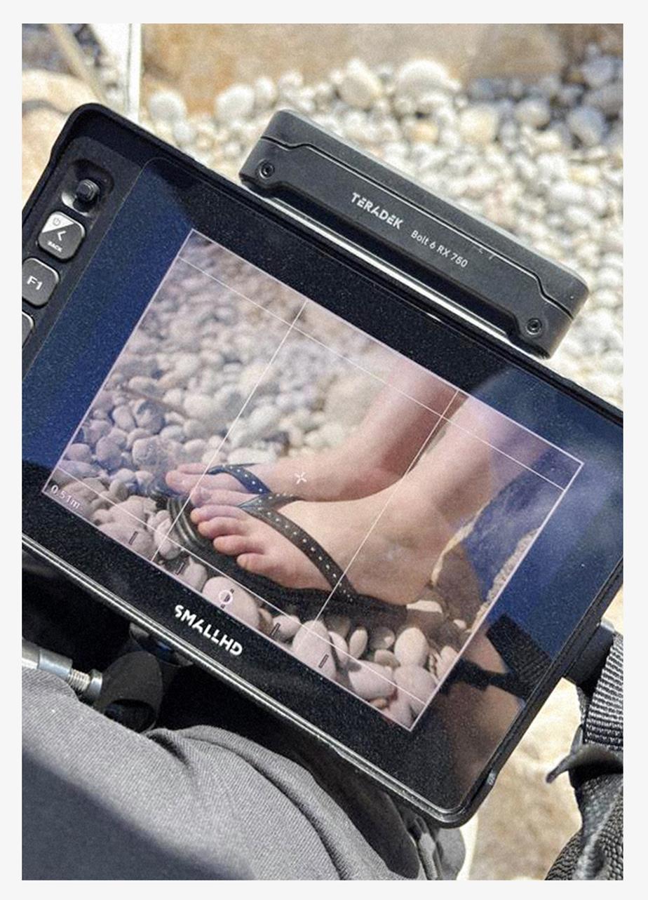 A camera that has taken a photo of a pair of Izzy sandals