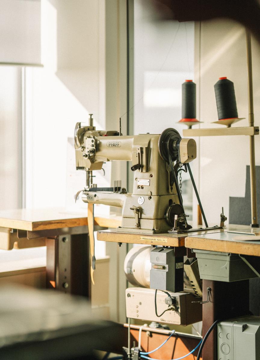 Sewing machine in sunlight at Vagabond’s design studio