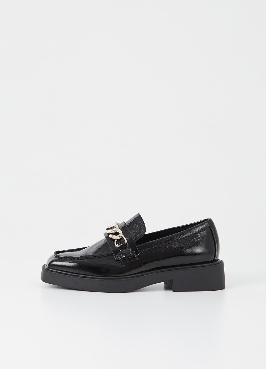 Jillian loafer Preto couro envernizado enrugado