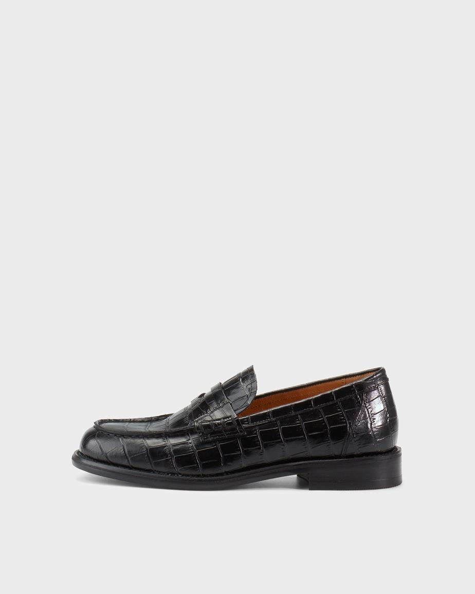 Linn loafers Svart, Präglat Skinn