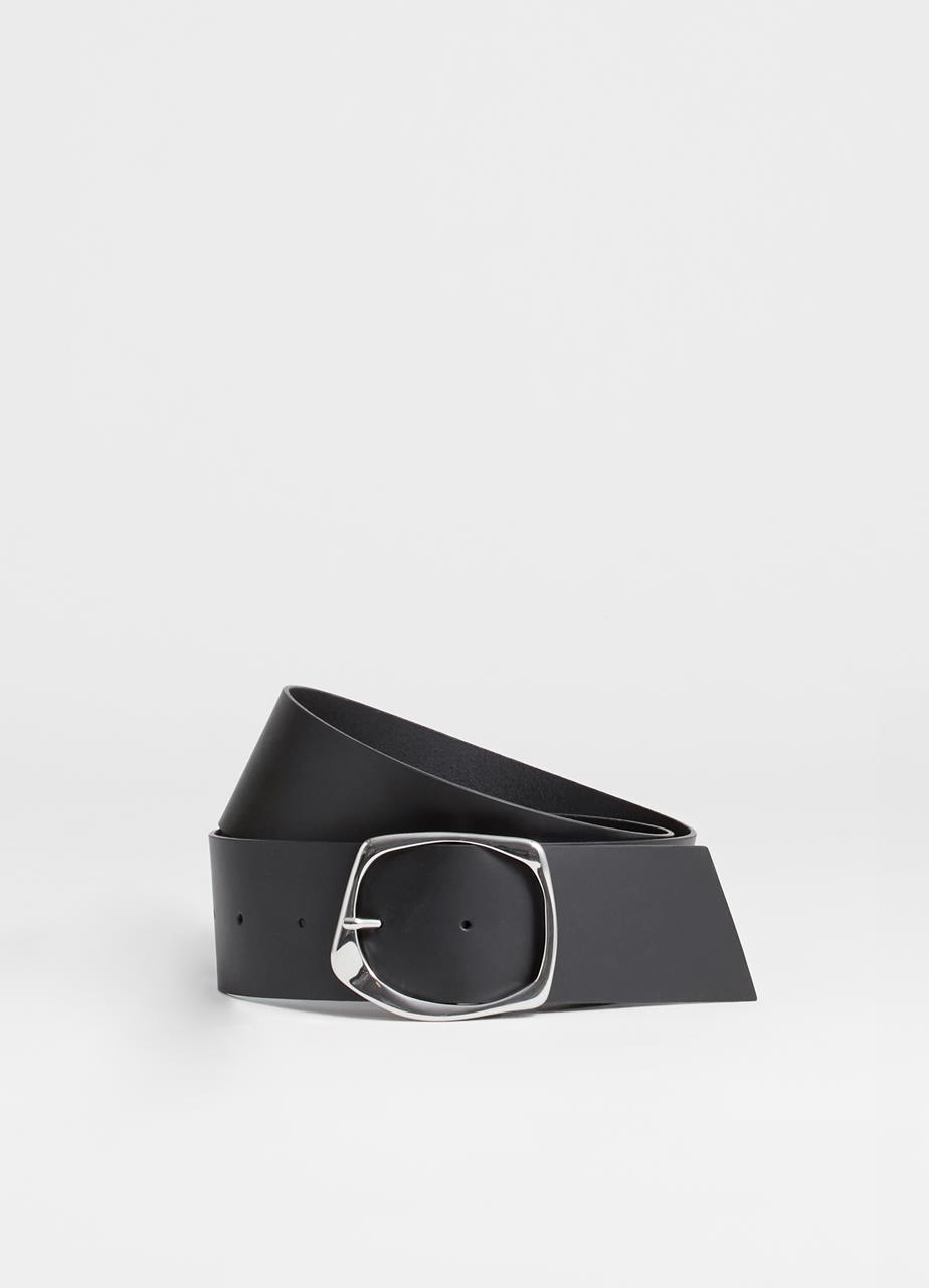 Wide belt Black leather