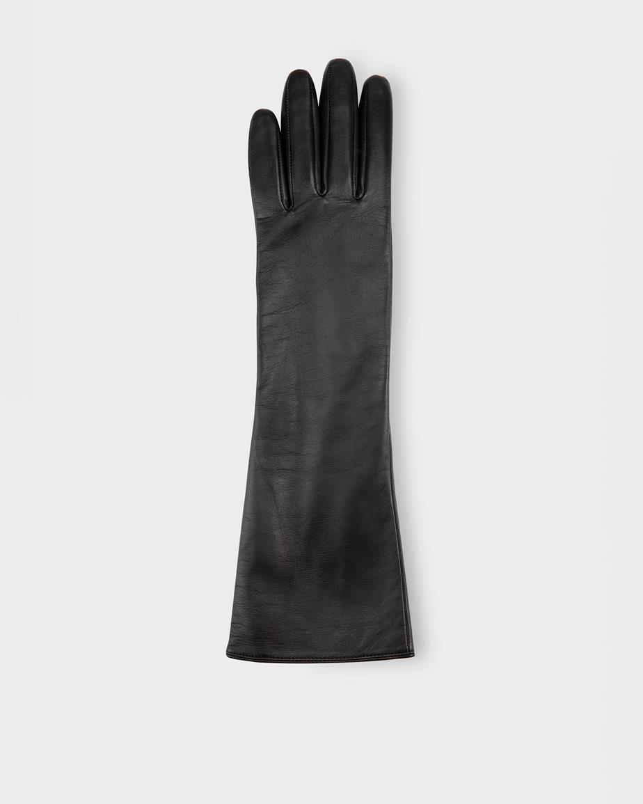 Extra long glove w Preto, Couro