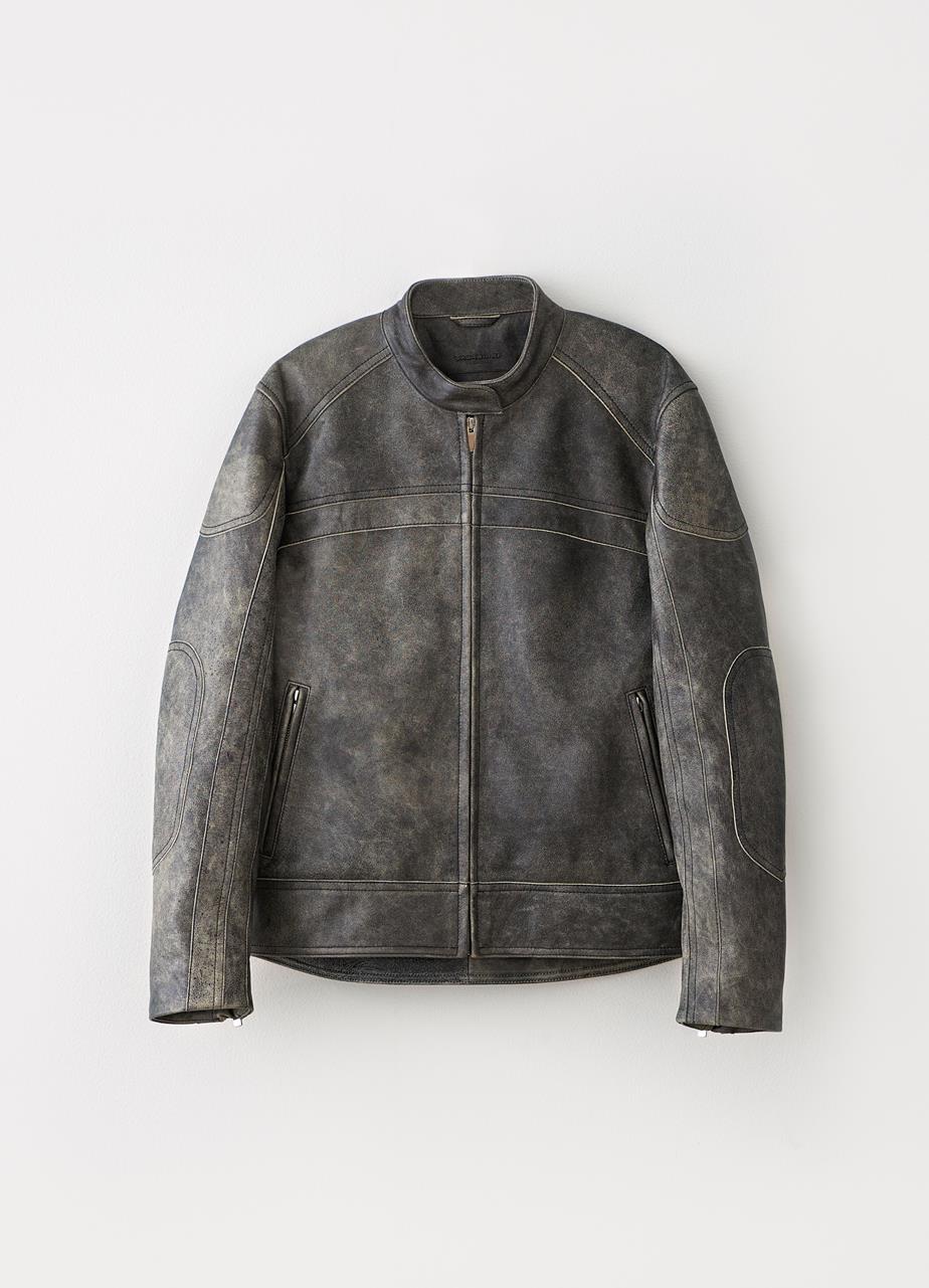 Moto jacket Mørkegrå teksturert skinn