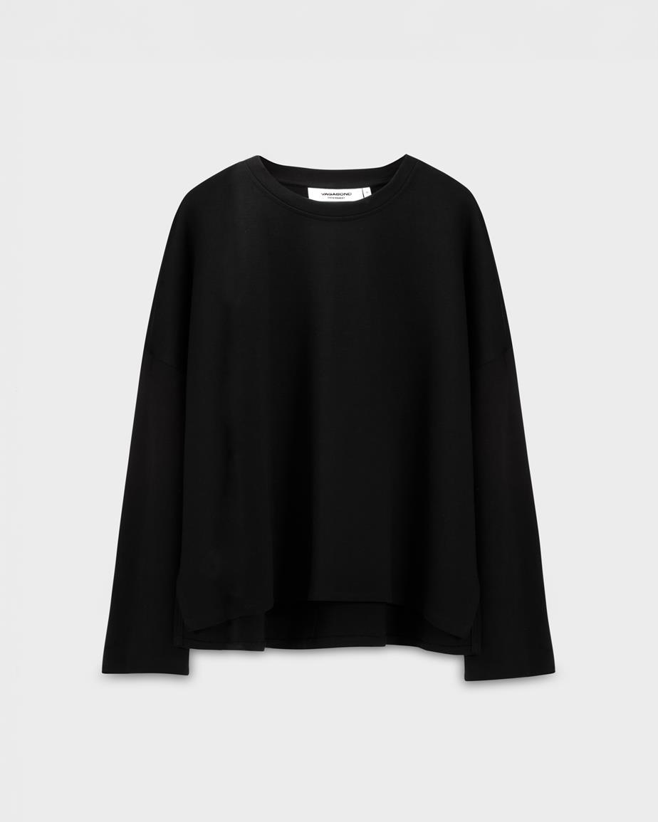 Boxy long sleeve t-shirt w Black, Textile