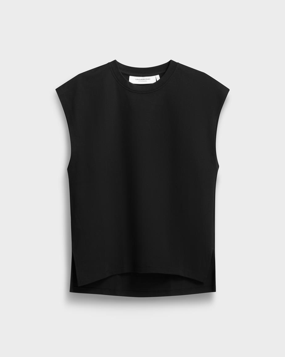 Boxy tank top Zwart, Textiel