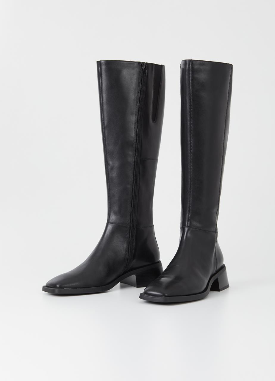 Blanca botas altas Negro cuero