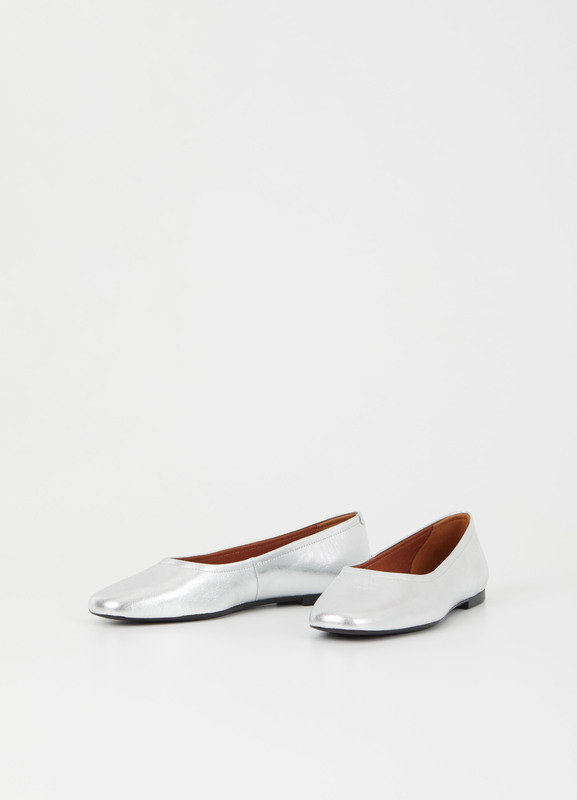Jolin ballerines Argent, Cuir Métallique