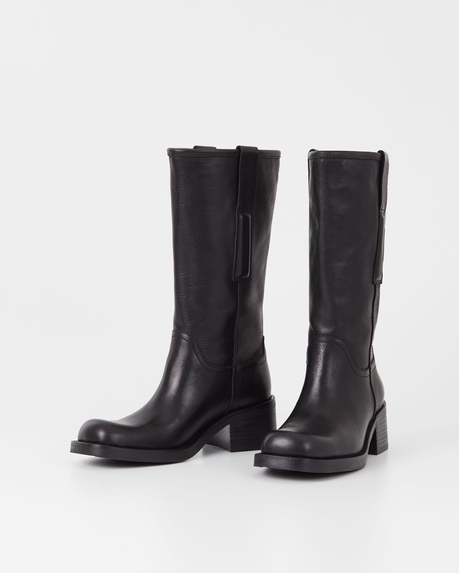 Nour botas de cano alto Preto, Couro