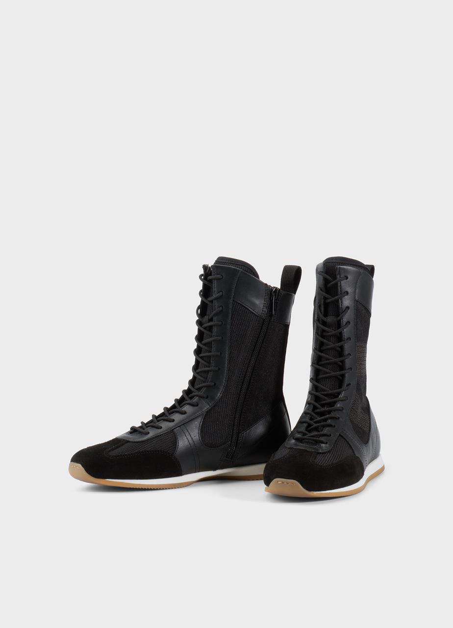 Yasmin stiefel SCHWARZES LEDER/KOMBINATION