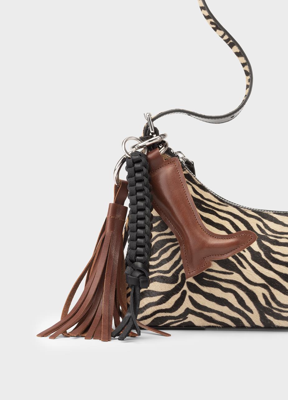 Tassel bag charm Ruskea, Nahka