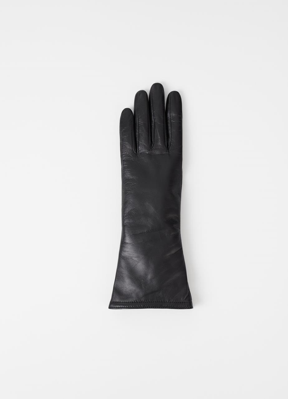 Long glove w Zwart leer