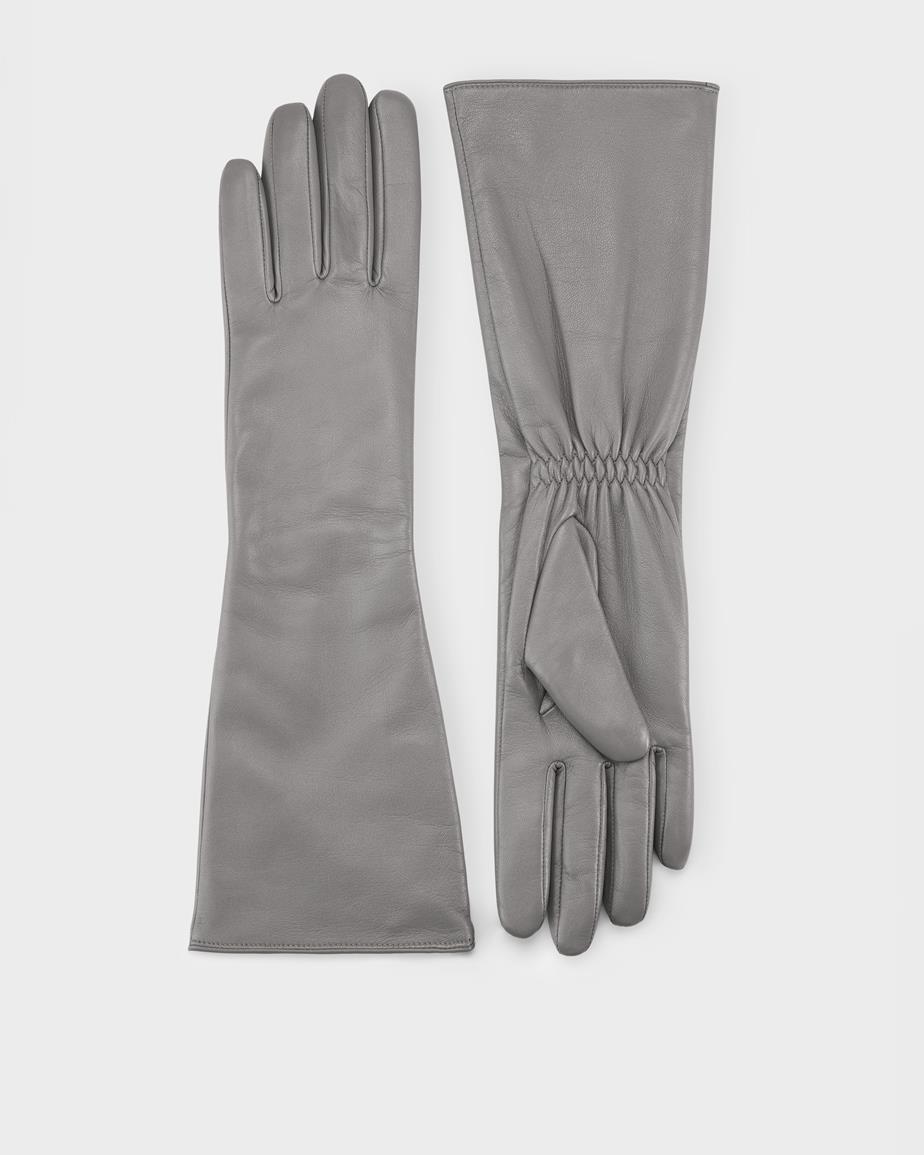 Extra long glove w Cinzento-Claro, Couro