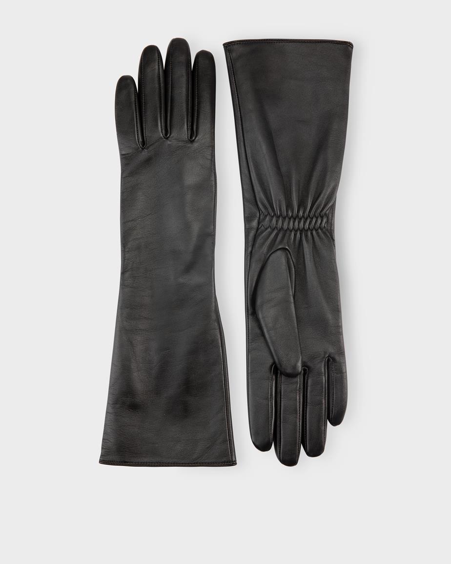 Extra long glove w Preto, Couro