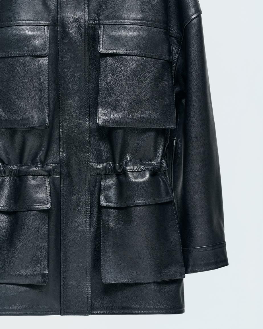 Utility leather jacket Чорний, Шкіра