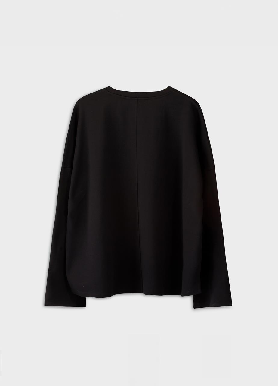 Boxy long sleeve t-shirt w Black, Textile