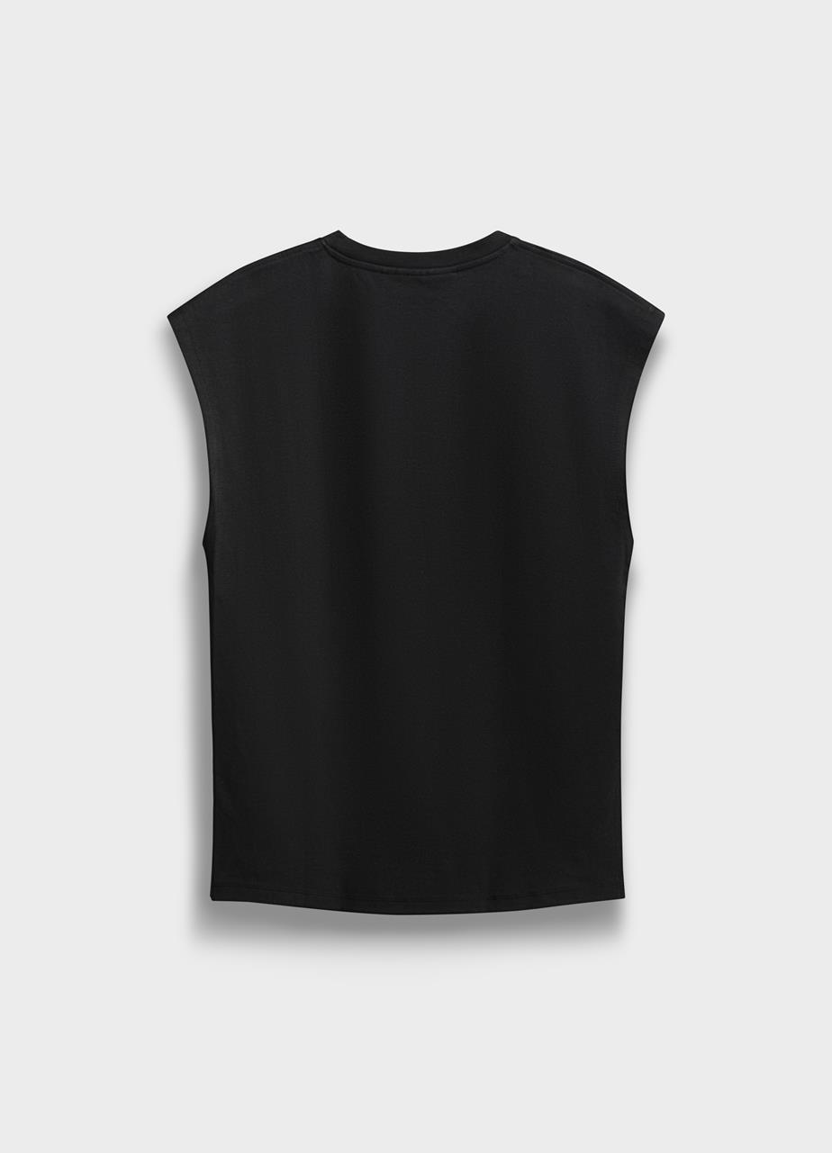 Boxy tank top Zwart, Textiel