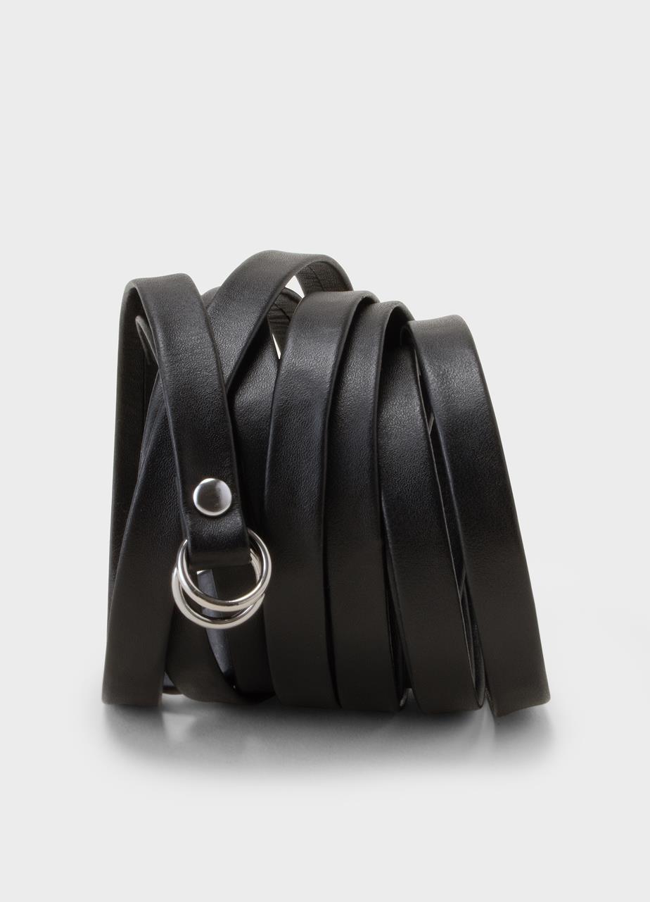 Double wrap d-ring belt BLACK LEATHER