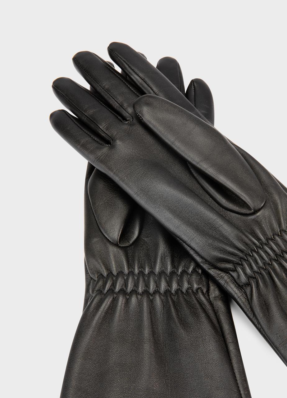 Extra long glove w Sort, Læder