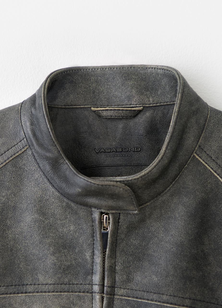 Moto jacket Σκουρο Γκρι, Αναγλυφο Δερμα