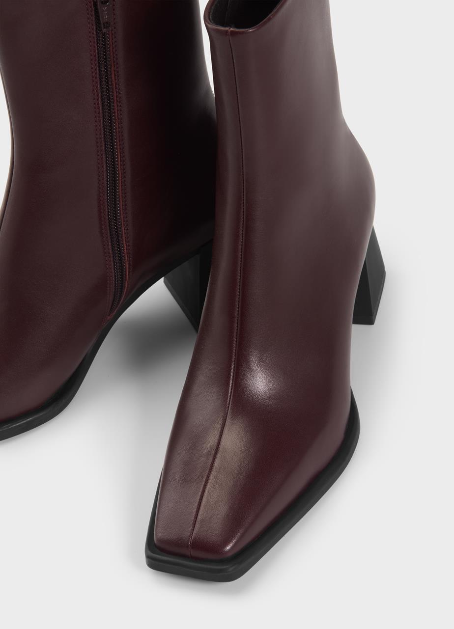 Hedda ankel boots Mørkerød, Skinn