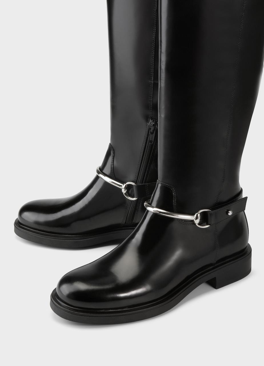 Freya hoge laarzen ZWART GEPOLIJST LEER