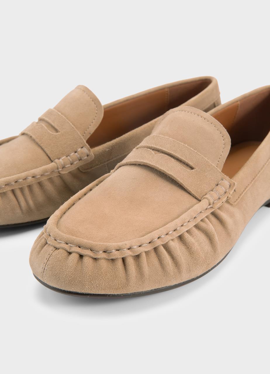 Aleya loafersy Bezowy, Zamsz