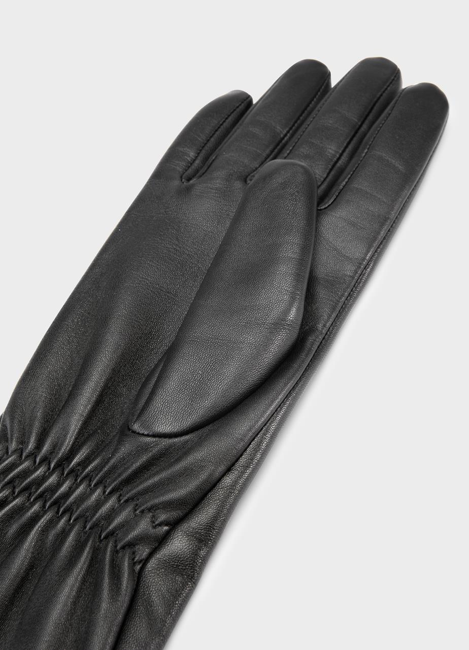 Extra long glove w Sort, Læder