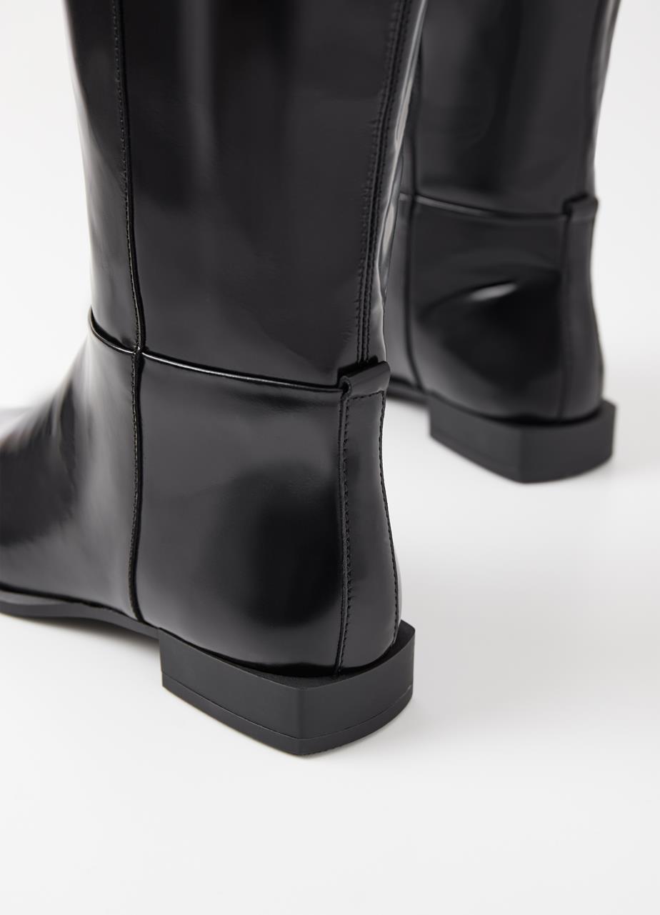 Salma tall boots Black polıshed leather