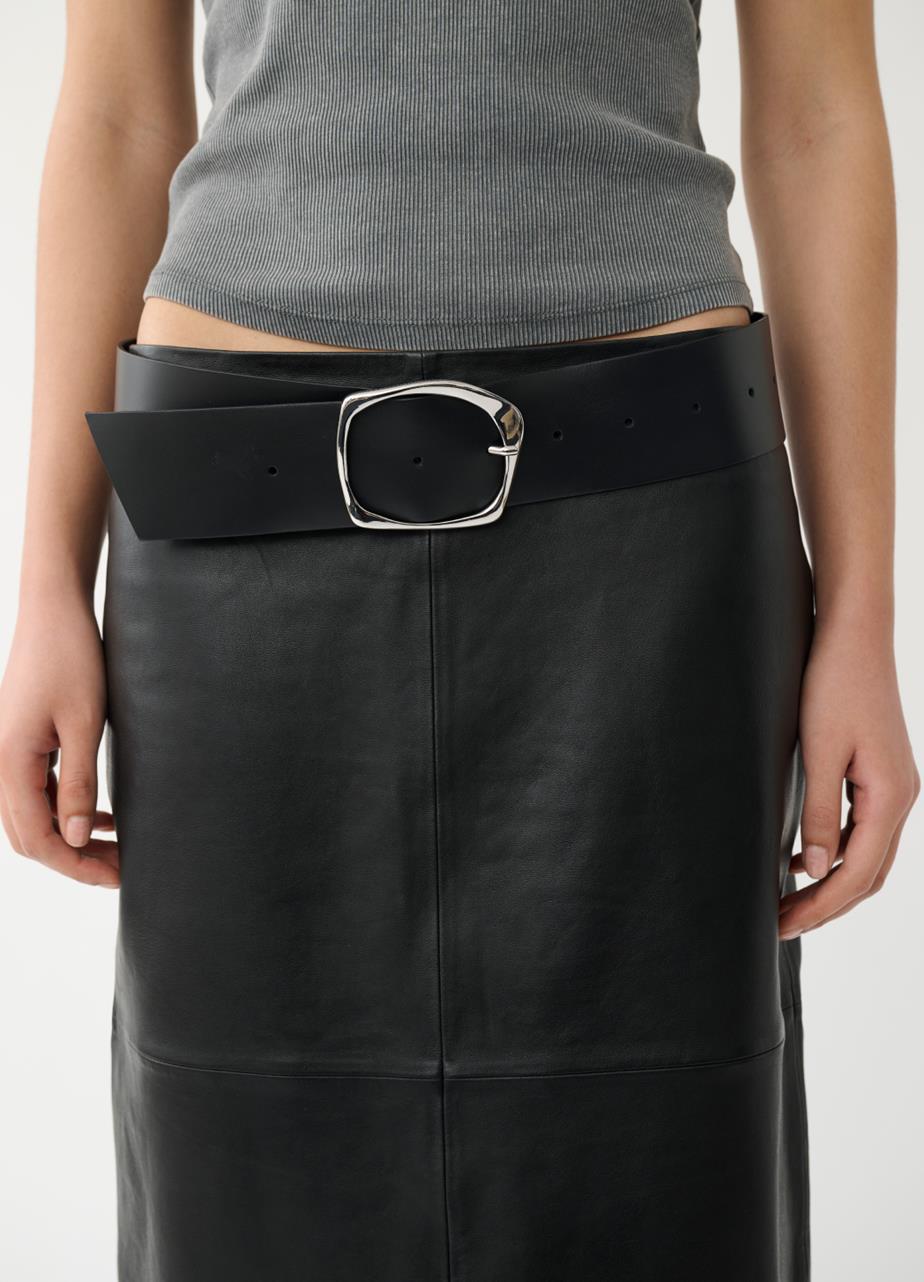 Wıde belt Black leather