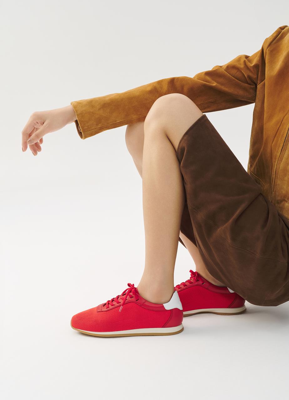 Yasmin baskets ROUGE CUIR/TEXTILE