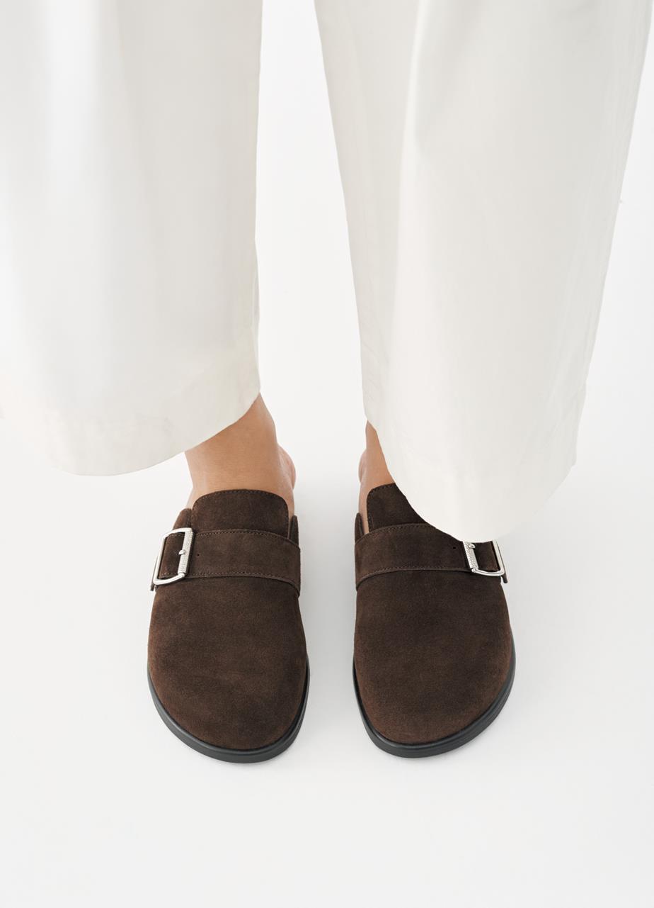 Effie mules Mørkebrun, Semsket Skinn