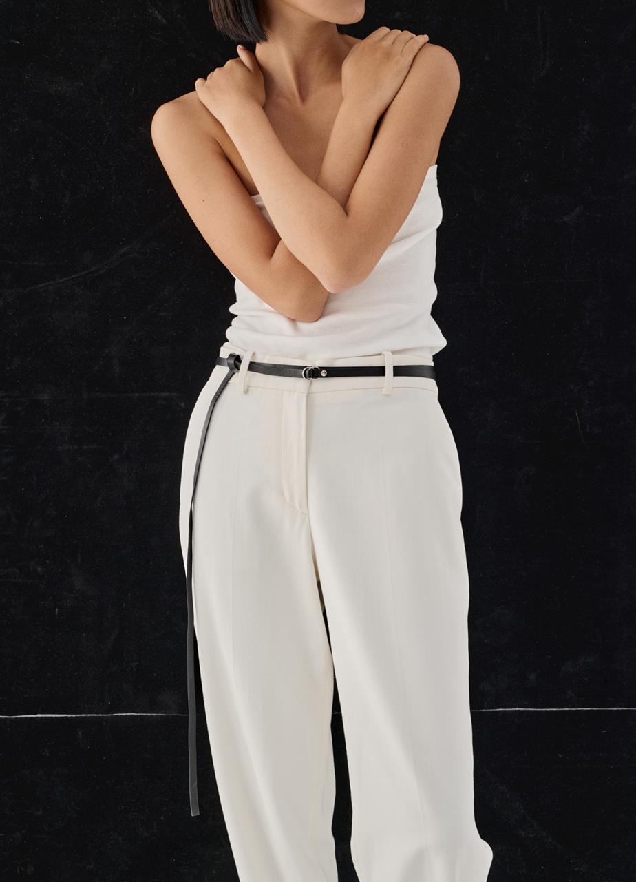 Double wrap d-ring belt Black leather