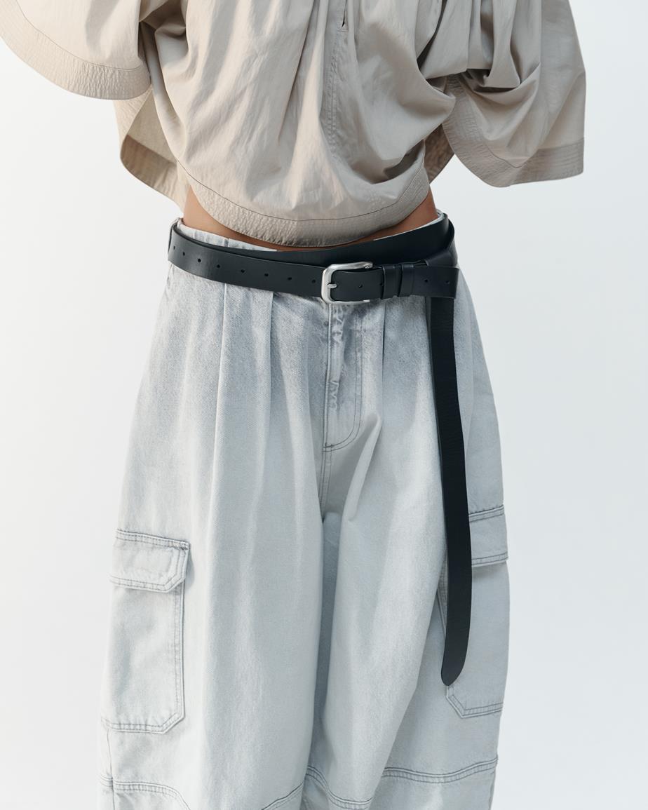 Double wrap belt Zwart, Leer