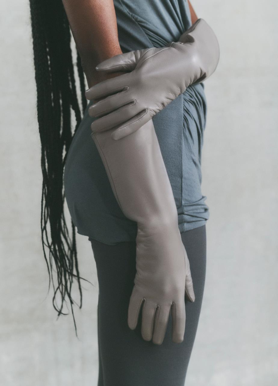 Extra long glove w Lysegrå, Læder