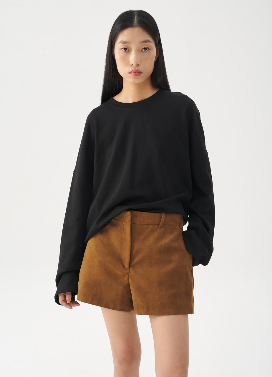 Boxy long sleeve t-shirt w Černá textil