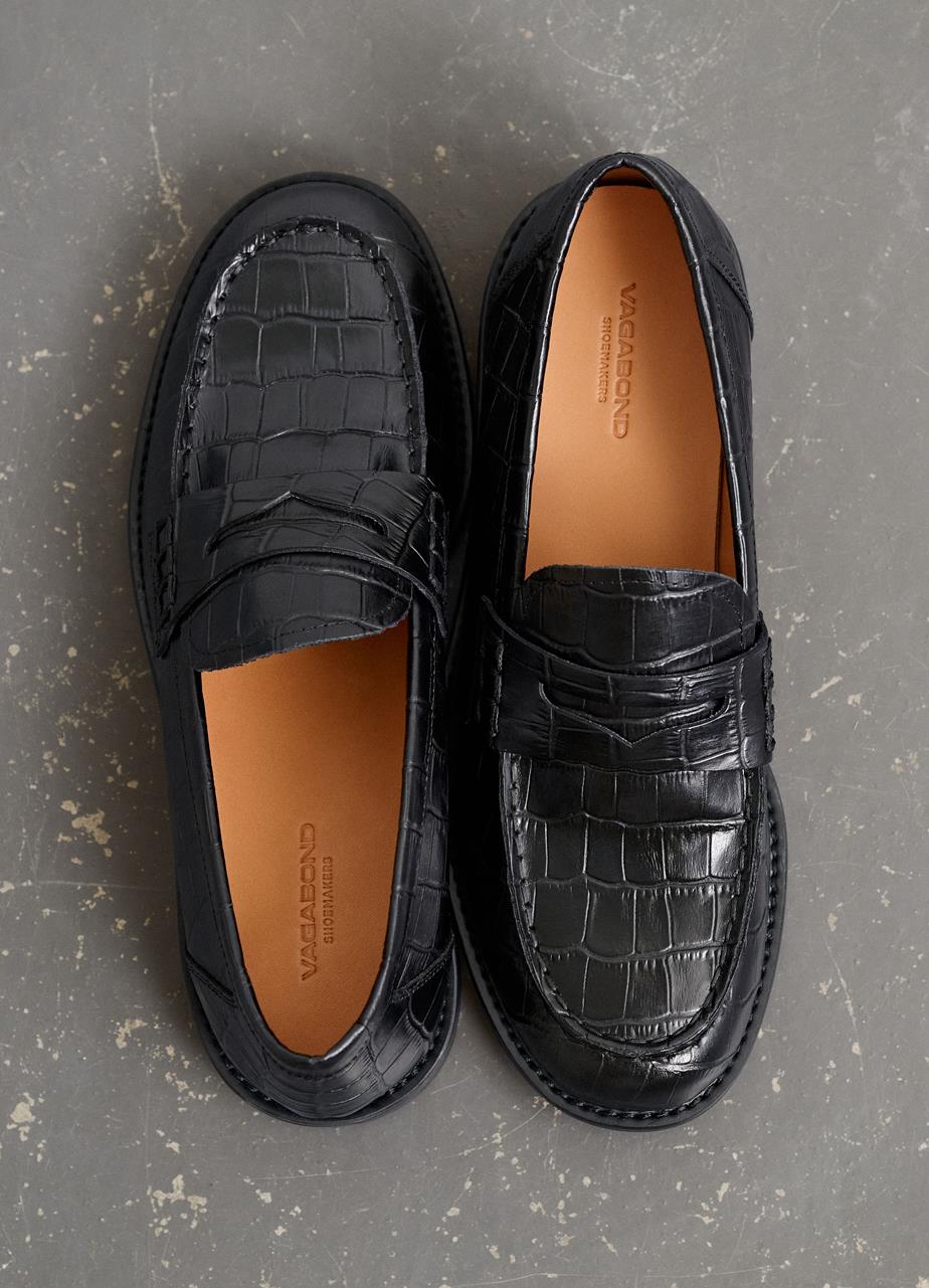 Linn loafers Black, Embossed Leather