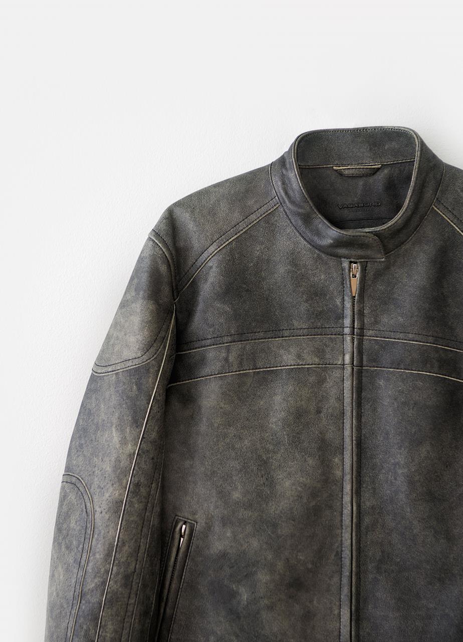 Moto jacket Mörkgrå texturerat läder