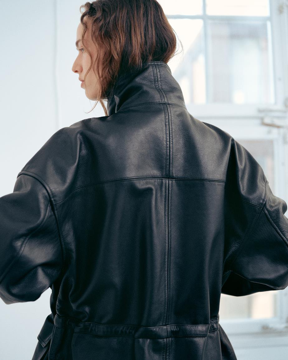 Utility leather jacket Čierna, Koža